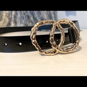 Missguided NWT Black Faux Leather Belt with Gold Decal size Large